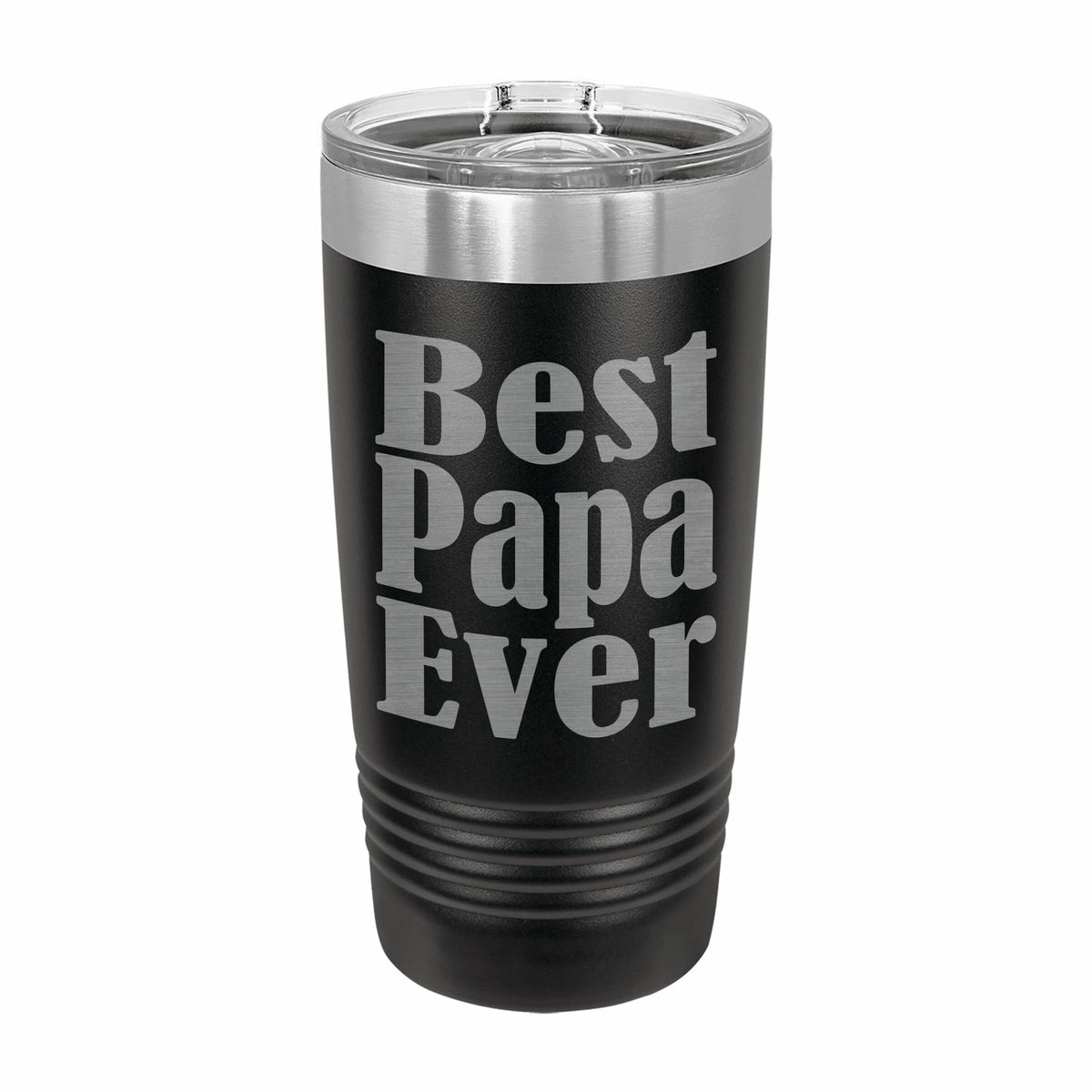 Lunabuddy™ PrecisionNC Fathers Day Gift for Grandpa Best Papa Ever Engraved Stainless Steel Travel Mug Tumbler with Lid 20 ounce Black