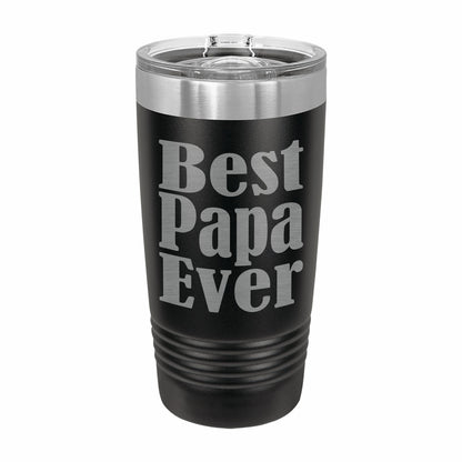 Lunabuddy™ PrecisionNC Fathers Day Gift for Grandpa Best Papa Ever Engraved Stainless Steel Travel Mug Tumbler with Lid 20 ounce Black