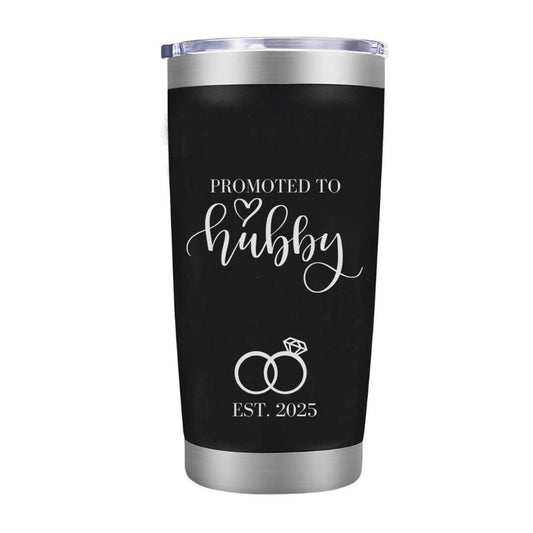 Lunabuddy™ Promoted To Husband - Promoted to Wifey 20oz Tumbler Mug Funny Family Wedding Announcement Coffee Cup For Newlyweds, Romantic Couples Wedding Gifts - Black