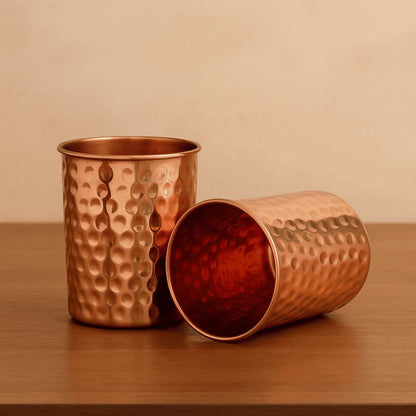Lunabuddy™ Pure Copper Tumblers for Drinking - Ayurvedic Health Pure Copper Cups Pack Of 2