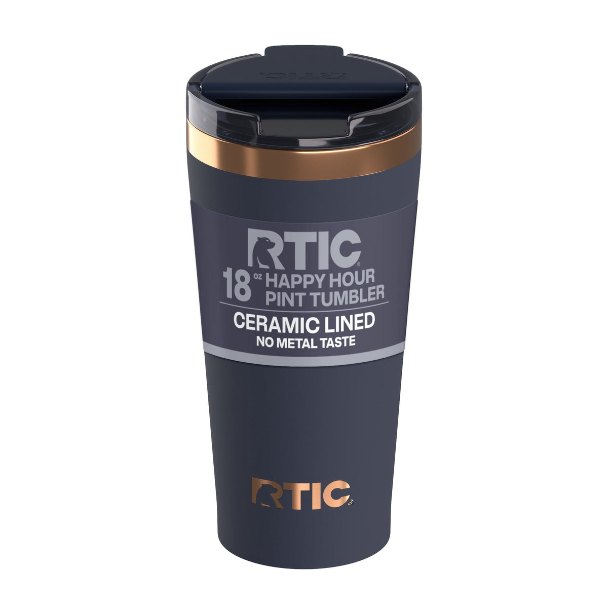 Lunabuddy™ 18 oz Ceramic Lined Insulated Happy Hour Pint Tumbler, Leak Resistant Lid, Soft-Touch Exterior, Dark Midnight Dust