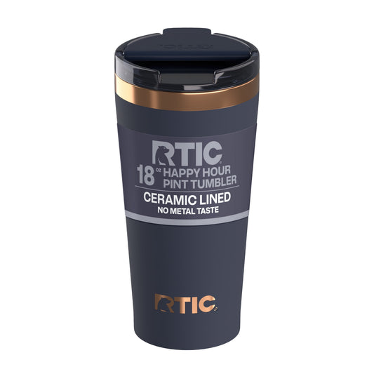 Lunabuddy™ 18 oz Ceramic Lined Insulated Happy Hour Pint Tumbler, Leak Resistant Lid, Soft-Touch Exterior, Dark Midnight Dust