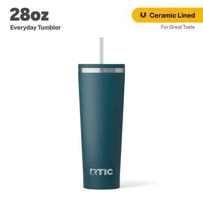 Lunabuddy™ 28 oz Ceramic Lined Everyday Tumbler, Spill-Resistant Straw Lid, Marine