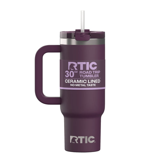 Lunabuddy™ 30 oz Ceramic Lined Road Trip Tumbler with Handle and Leak-Resistant Straw Lid, Plum