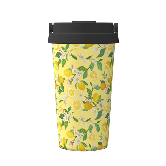 Lunabuddy™ Rateoe Lemon (2) Pattern Travel Coffee Mug Tumbler with Flip Lid | Reusable Insulated Stainless Steel Cold Brew Iced Coffee Cup