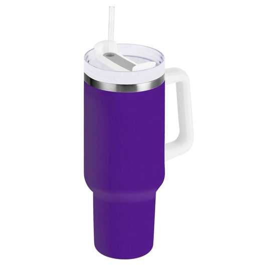 Lunabuddy™ Ryvnso 40 oz Tumbler with Handle and Straw Insulated Stainless Steel Travel Mug with Lid Dark Purple