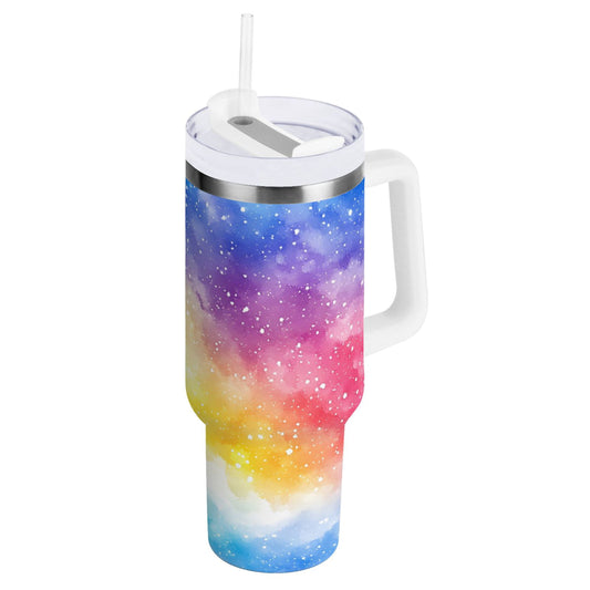 Lunabuddy™ Ryvnso 40 oz Tumbler with Handle and Straw Rainbow Tie-dye Insulated Stainless Steel Travel Mug with Lid