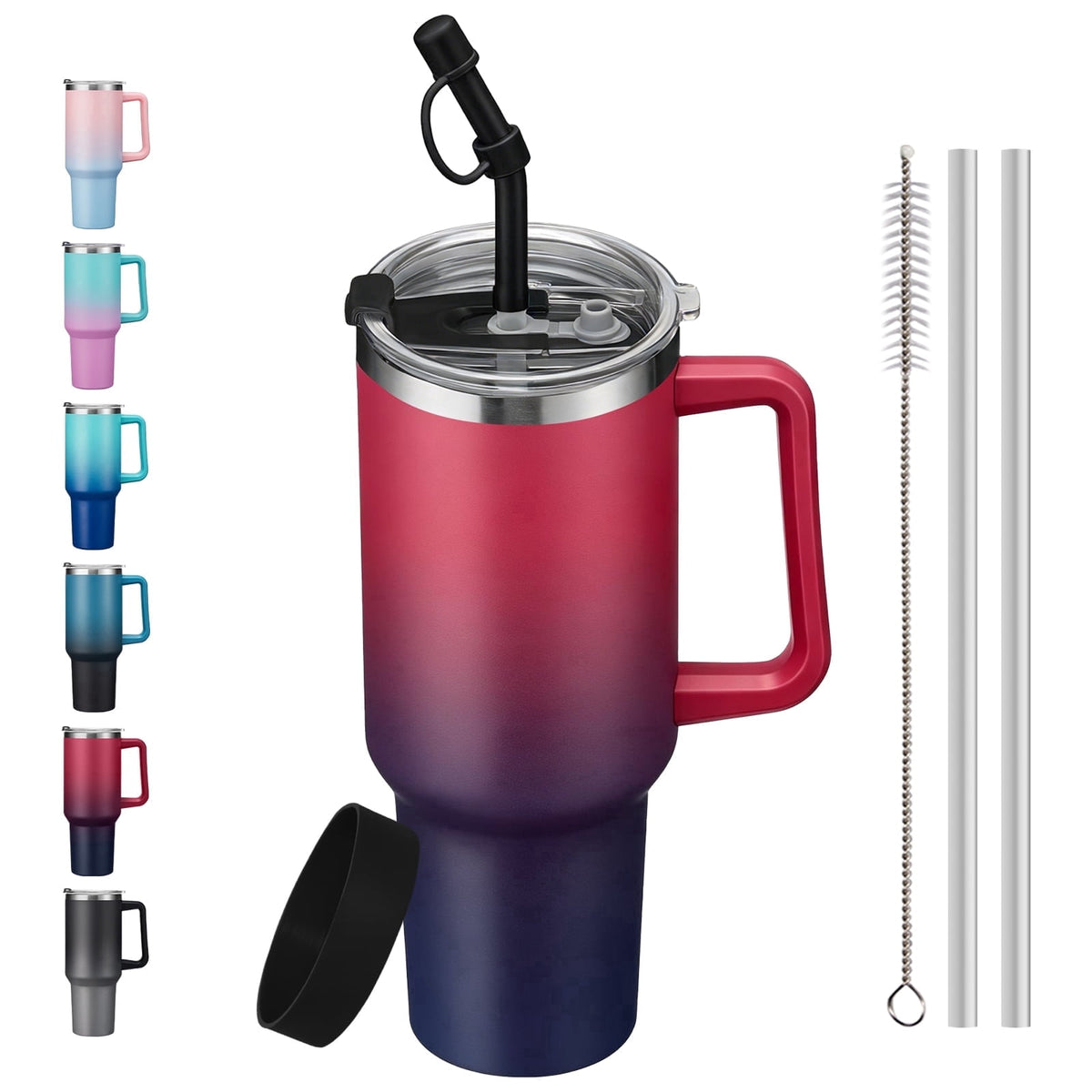 Lunabuddy™ SUNSOC 40oz Insulated Tumbler with Handle and Straw – Stainless Steel Travel Mug, BPA-Free, Leakproof, Keeps Drinks Cold & Hot