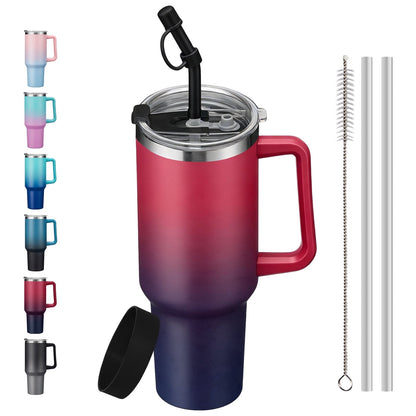 Lunabuddy™ SUNSOC 40oz Insulated Tumbler with Handle and Straw – Stainless Steel Travel Mug, BPA-Free, Leakproof, Keeps Drinks Cold & Hot