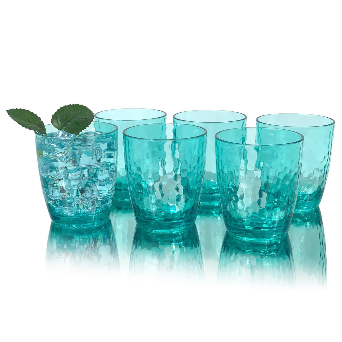Lunabuddy™ Set of 6 Hammered Style 15-ounce/430ml Acrylic Glasses Plastic Tumbler,BPA Free,Dishwasher Safe (Teal)