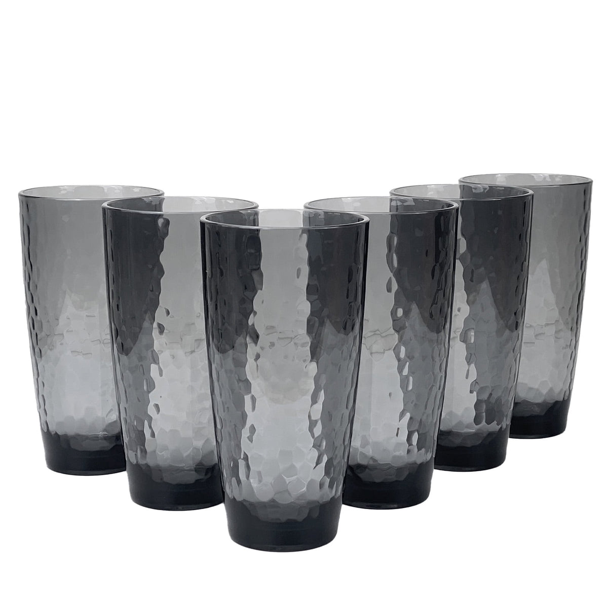 Lunabuddy™ Set of 6 Hammered Style Drinking Cups 26-Ounce Large Acrylic Glasses Plastic Tumbler,BPA Free (Grey)