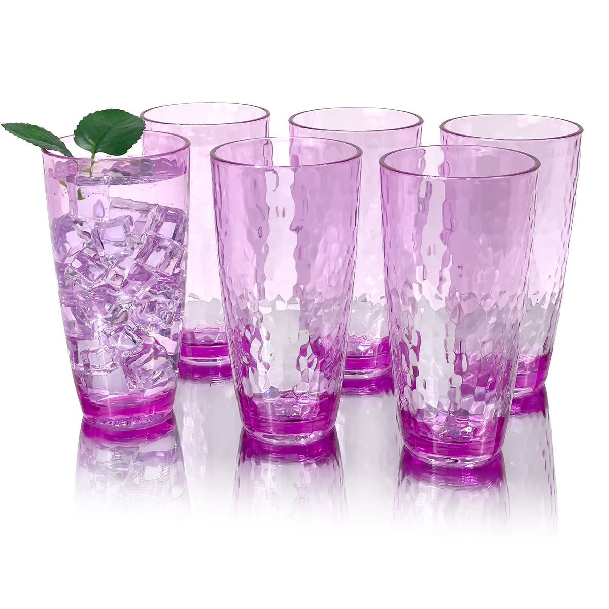 Lunabuddy™ Set of 6 Hammered Style Drinking Cups 26-Ounce Large Acrylic Glasses Plastic Tumbler,BPA Free (Purple)