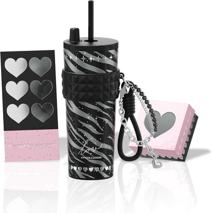 Lunabuddy™ 24oz Ceramic Coated Insulated Tumbler with Straw, Gift Travel Mug