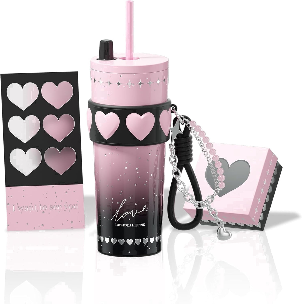 Lunabuddy™ 24oz Ceramic Coated Insulated Tumbler with Straw, Gift Travel Mug for Women and Couples, Pink