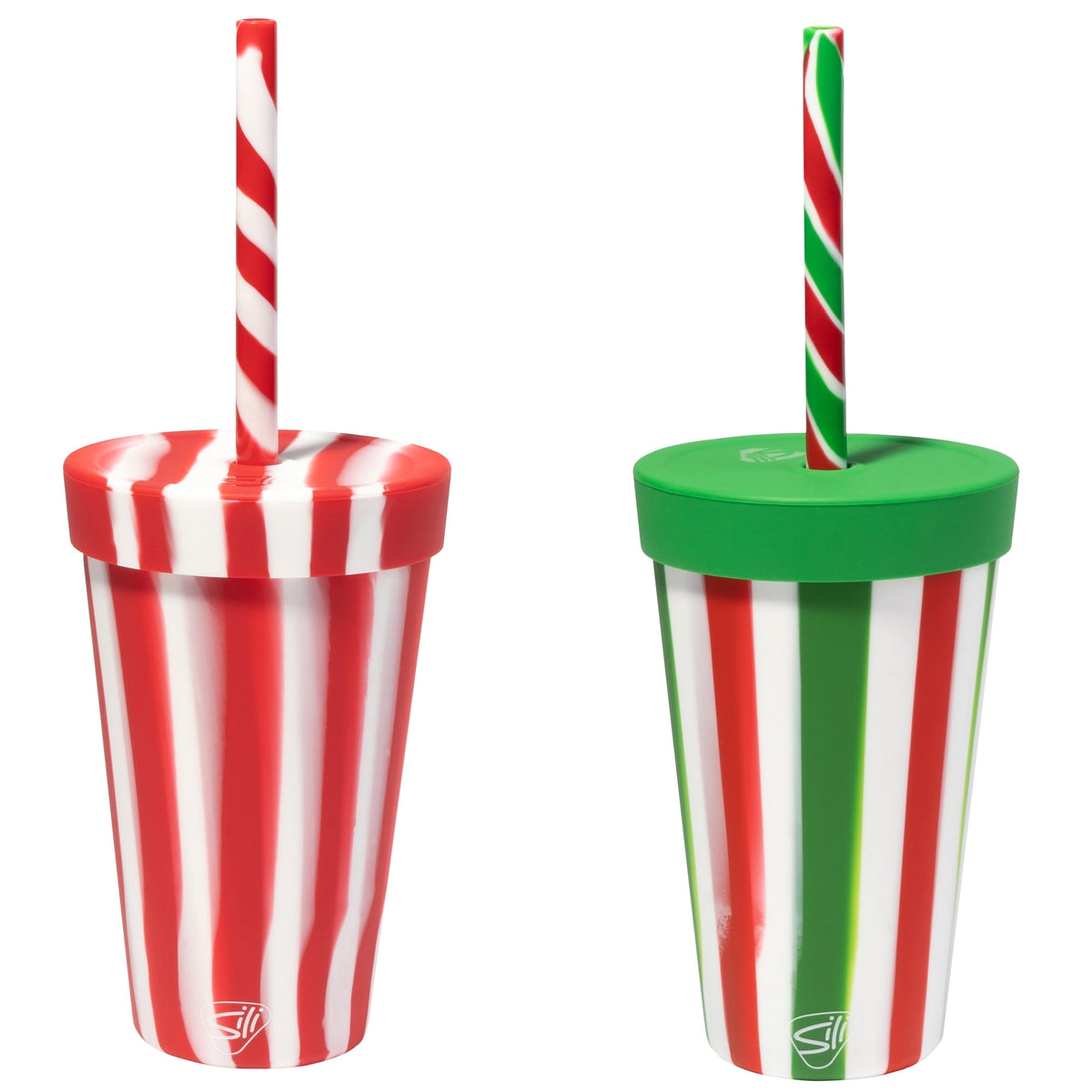Lunabuddy™ Silipint: Silicone 16 oz Straw Tumbler: Peppermint & Poinsettia
