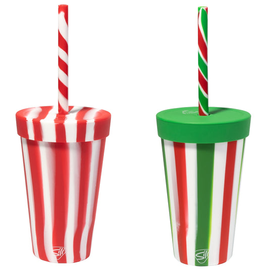 Lunabuddy™ Silipint: Silicone 16 oz Straw Tumbler: Peppermint & Poinsettia