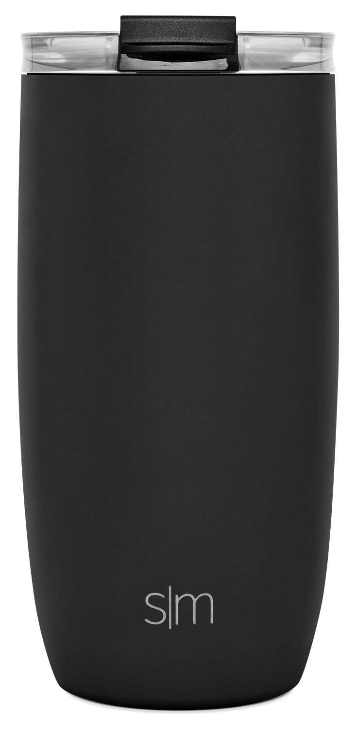 Lunabuddy™ 16oz Voyager Travel Mug Tumbler w/ Clear Flip Lid & Straw - Coffee Cup Vacuum Insulated Flask 18/8 Stainless Steel Hydro Water Bottle -Midnight Black
