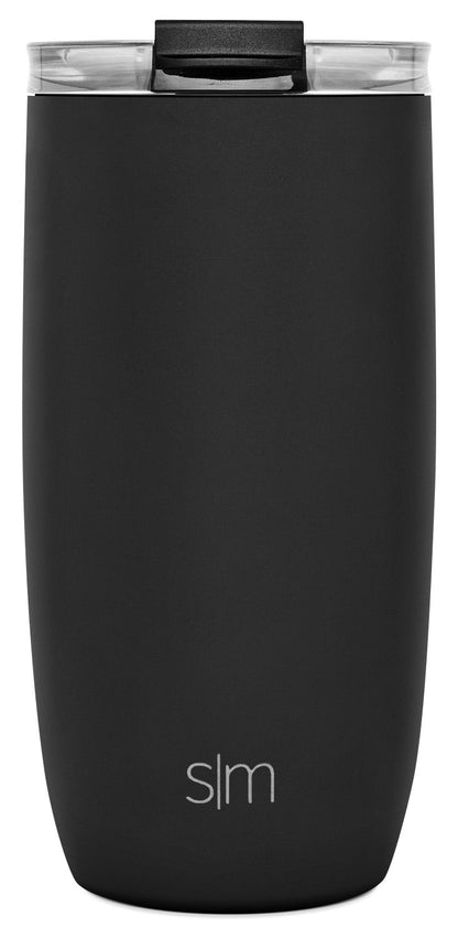 Lunabuddy™ 16oz Voyager Travel Mug Tumbler w/ Clear Flip Lid & Straw - Coffee Cup Vacuum Insulated Flask 18/8 Stainless Steel Hydro Water Bottle -Midnight Black