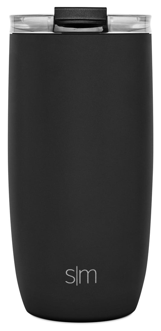Lunabuddy™ 16oz Voyager Travel Mug Tumbler w/ Clear Flip Lid & Straw - Coffee Cup Vacuum Insulated Flask 18/8 Stainless Steel Hydro Water Bottle -Midnight Black