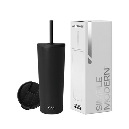 Lunabuddy™ 24oz Classic Tumbler with Straw and Flip Lid | Midnight Black