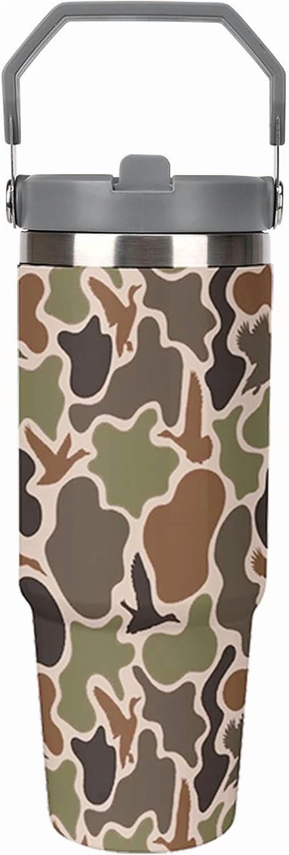 Lunabuddy™ Stainless Steel Tumbler with Lid And Straw 30 Oz Top Handle Duck Hunting Camo Leakproof Vacuum Insulated Water Bottle for Car Travel