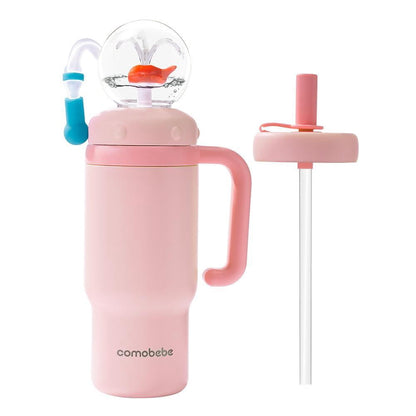 Lunabuddy™ Stainless Steel Whale Fountain Tumbler, 24oz Insulated Whale Water Bottle with Handle， Two Lids, Spill-Proof, Dishwasher Safe, Cute & Perfect for Kids, Teens, and Adults