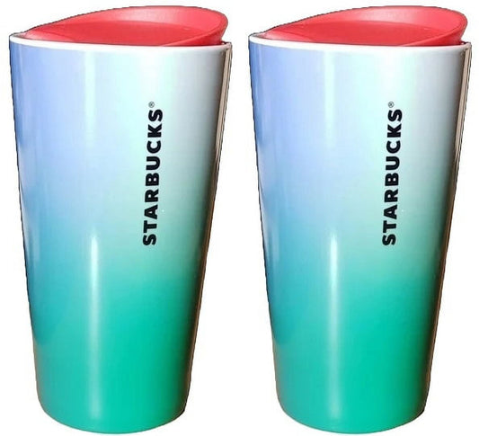 Lunabuddy™ 2022 Blue Green Ocean Gradient Travel Cup Ceramic Tumbler 12oz 2 Pack