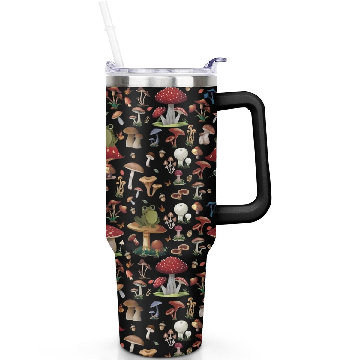 Lunabuddy™ Stylish 40oz Mushroom Tumbler with Handle, Flip Straw Lid, Leakproof Travel Cup Gift