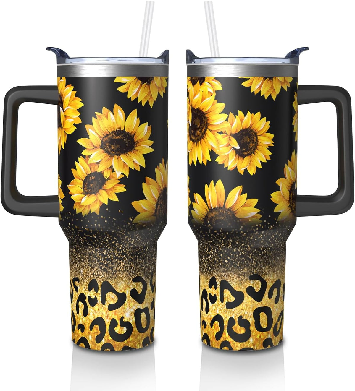 Lunabuddy™ Sunflower Gifts Cup for Women Girls, 40oz Tumbler with Handle and Straw Lid, Stainless Steel Double Walled Insulated Mug Water Bottle, Sun Flowers Floral Lover Birthday Gift Idea