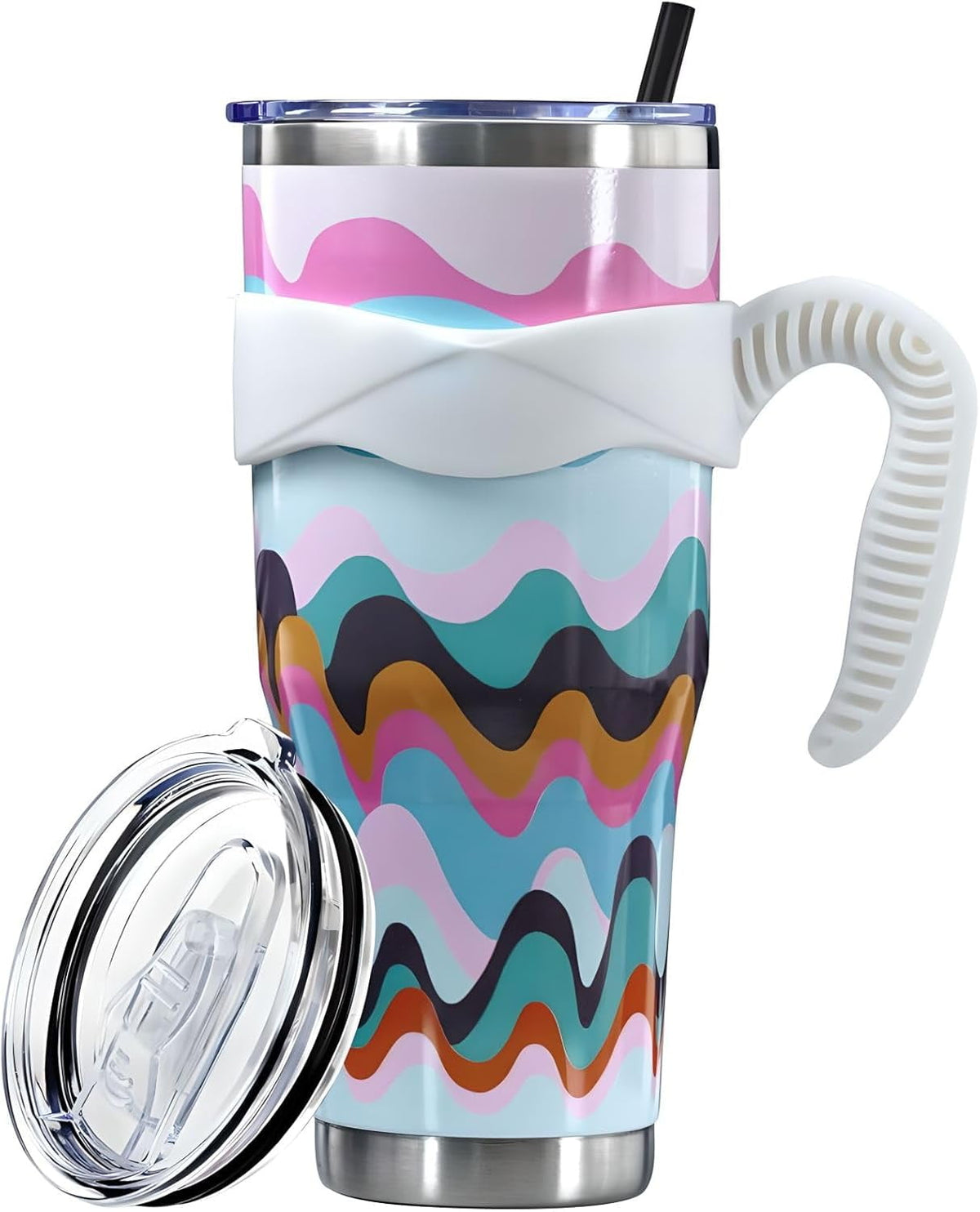 Lunabuddy™ Sunmdecor Pink Leopard Print Tumbler with Handle and Silicone Straws