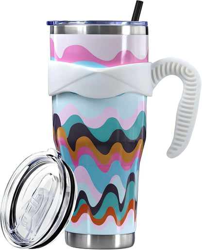 Lunabuddy™ Sunmdecor Pink Leopard Print Tumbler with Handle and Silicone Straws