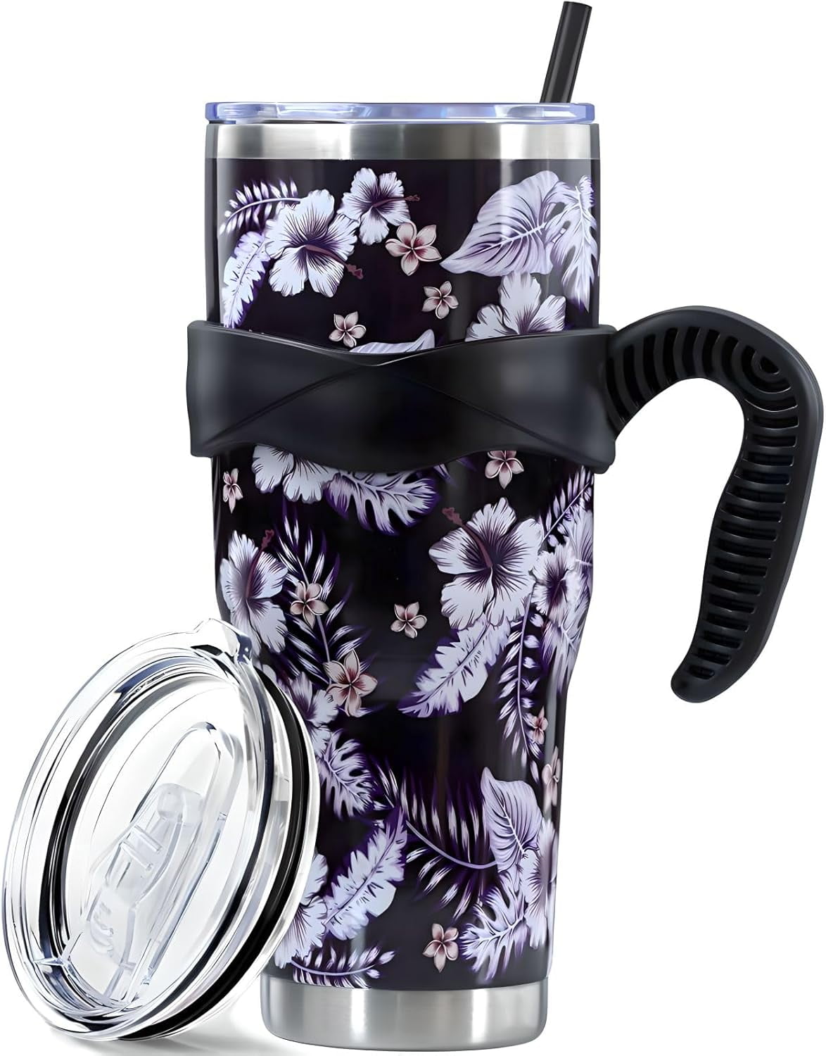 Lunabuddy™ Sunmdecor Pink Leopard Print Tumbler with Handle and Silicone Straws
