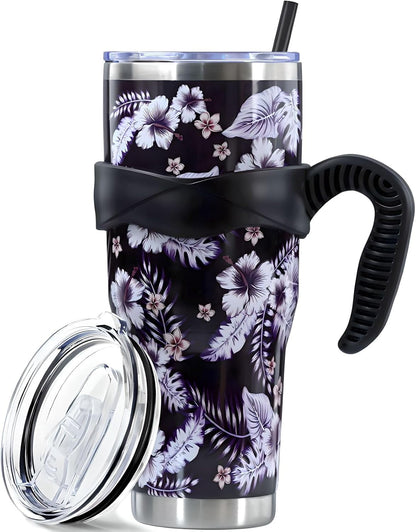 Lunabuddy™ Sunmdecor Pink Leopard Print Tumbler with Handle and Silicone Straws