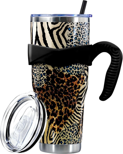 Lunabuddy™ Sunmdecor Pink Leopard Print Tumbler with Handle and Silicone Straws