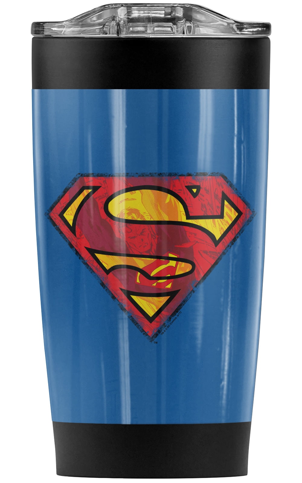 Lunabuddy™ Superman Action Shield Stainless Steel Tumbler 20 oz Coffee Travel Mug/Cup, Vacuum Insulated & Double Wall with Leakproof Sliding Lid | Great for Hot Drinks and Cold Beverages