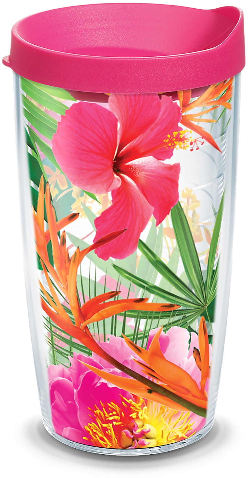 Lunabuddy™ Tropical Hibiscus Photo Made in USA Double Walled Insulated Travel Tumbler, Clear 16oz