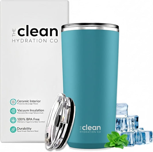 Lunabuddy™ The Clean Hydration 20 oz Insulated Stainless Steel Travel Mug with Ceramic Inner Coating and No Metal Taste - Aqua