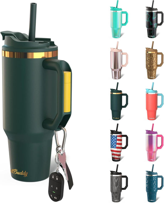 Lunabuddy™ Thicc Buddy - 40 oz Stainless Steel Vacuum Insulated Tumbler with Lid and Straw for Water - Travel Mug Cupholder Friendly - Gifts for Women Men Him Her