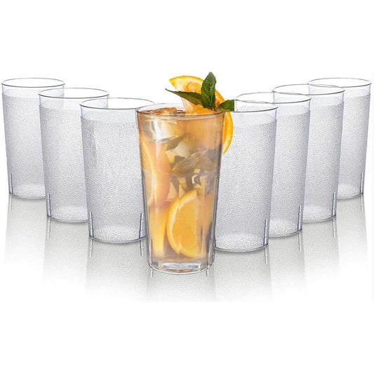 Lunabuddy™ Topboutique 8 Pcs Plastic Drinking Glasses 12 oz Clear Tumblers Stackable Frosted Cup Resistant Break Drink Cups Shatterproof Tumblers for Restaurant Party Catering Supplies