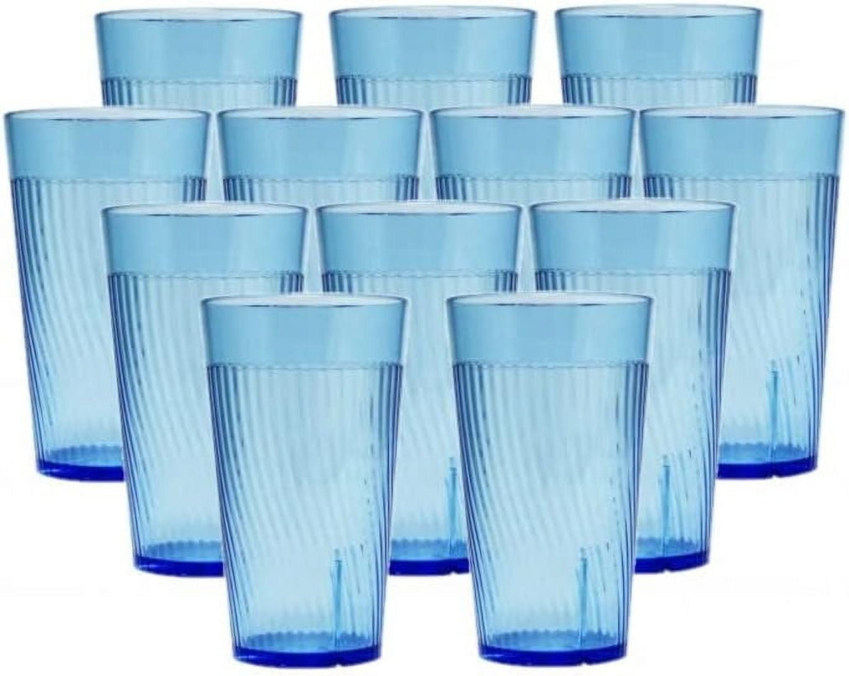 Lunabuddy™ TrueCraftware- Set of 12 Belize 10 oz. Tumbler/Drinking Cups Blue Polycarbonate-Premium Iced Tea Glasses Stackable Reusable Dishwasher Safe Break-Resistant for Home and Restaurants