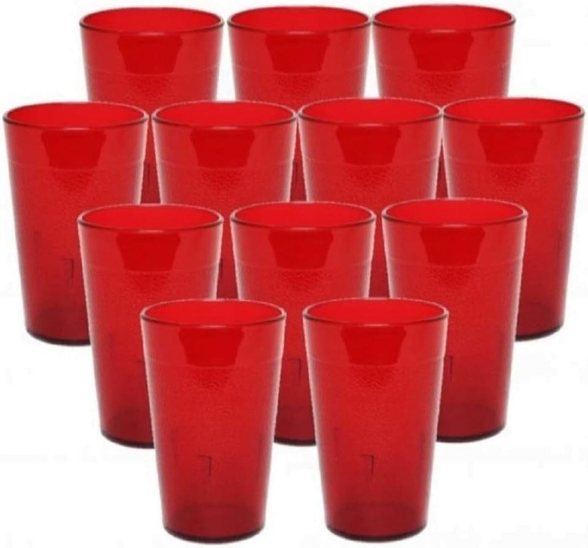 Lunabuddy™ TrueCraftware- Set of 12 Pebbled Tumbler/Drinking Cups 16-Ounce Red Color- Reusable Premium Water Iced Tea Glasses Stackable Dishwasher Safe Break-Resistant for Home and Restaurants