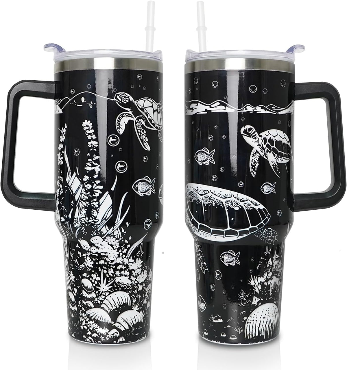 Lunabuddy™ 40 oz Tumbler with Handle and Straw Lid, Purple Butterfly Insulated