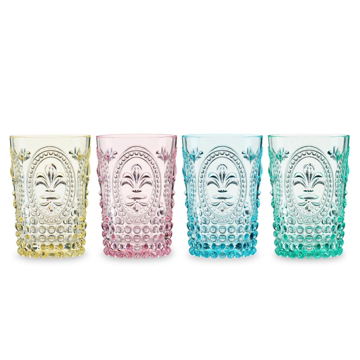 Lunabuddy™ Twine Embossed Tumblers, Acrylic Drinking Glasses 16 oz Set of 4 Multicolor