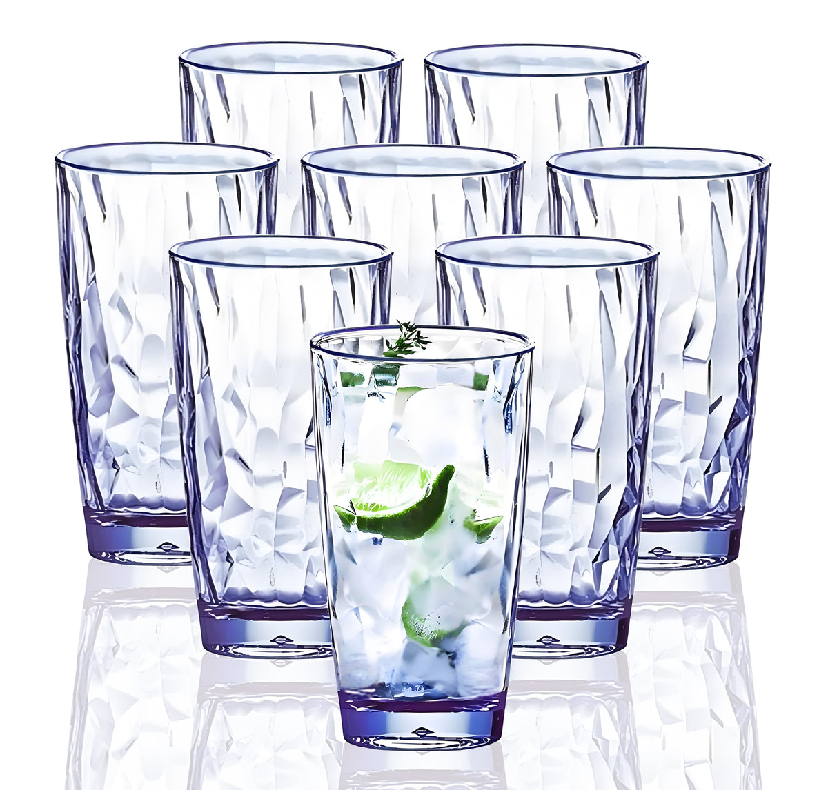 Lunabuddy™ VEILEDGEM Unbreakable Drinking Glasses Tritan Plastic Tumblers Dishwasher Safe BPA Free Small Acrylic Juice Glasses for Kids Plastic Water Glasses (15 Oz 8 Pieces Blue)