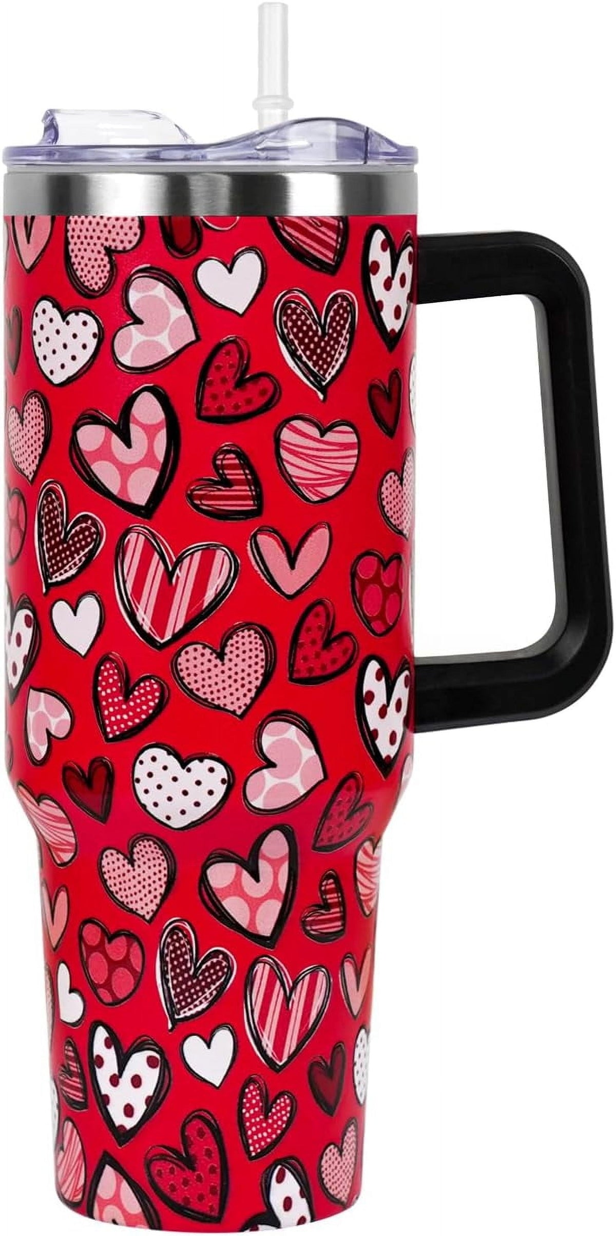 Lunabuddy™ Valentines Day Gifts 40 oz Tumbler with Handle and Straw Lid,Cute Valentine''s Day Gift for Her Women Girlfriend Wife Red Love Hearts Vacuum Insulated Leak Proof Stainless Steel Coffee Cup Mug