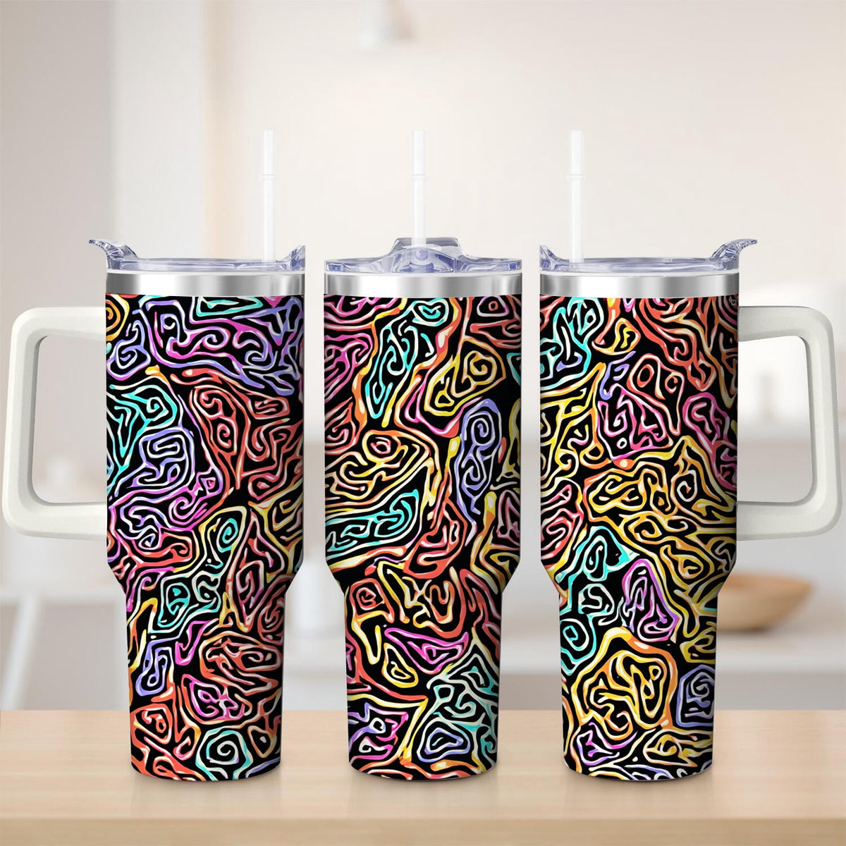 Lunabuddy™ Vibrant Abstract Pattern Stainless Steel Tumbler, 40oz