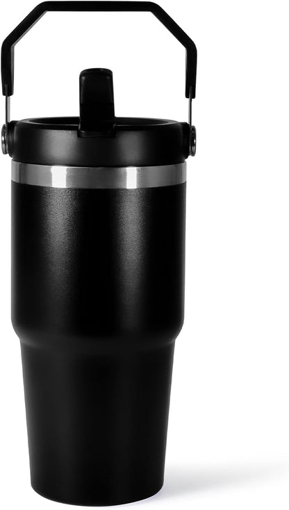 Lunabuddy™ WarmH 20 oz Tumbler with Handle,Insulated Tumbler with Lid and Flip Straw Leak Proof Double Wall Stainless Steel Vacuum Travel Coffee Mug Insulated Water Bottle Thermal Cup, Cupholder Friendly, Black