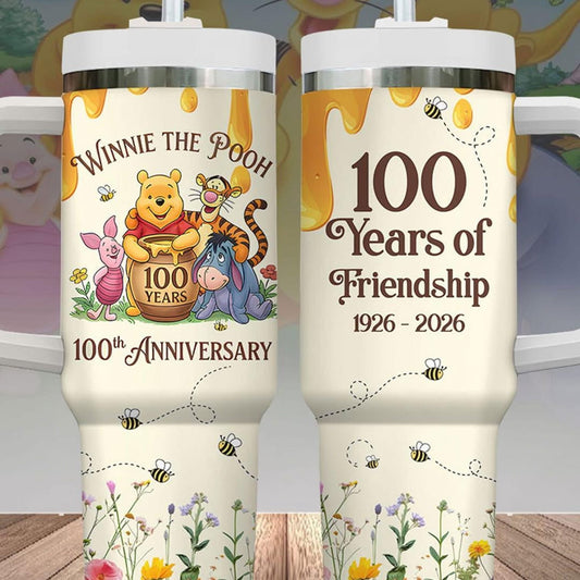 Lunabuddy™ Winnie The Pooh 100th Anniversary Tumbler 40oz, CARTOON 100 Years Friendship Tumbler, CARTOON Family Trip Tumbler Cup, Pooh Love Cups