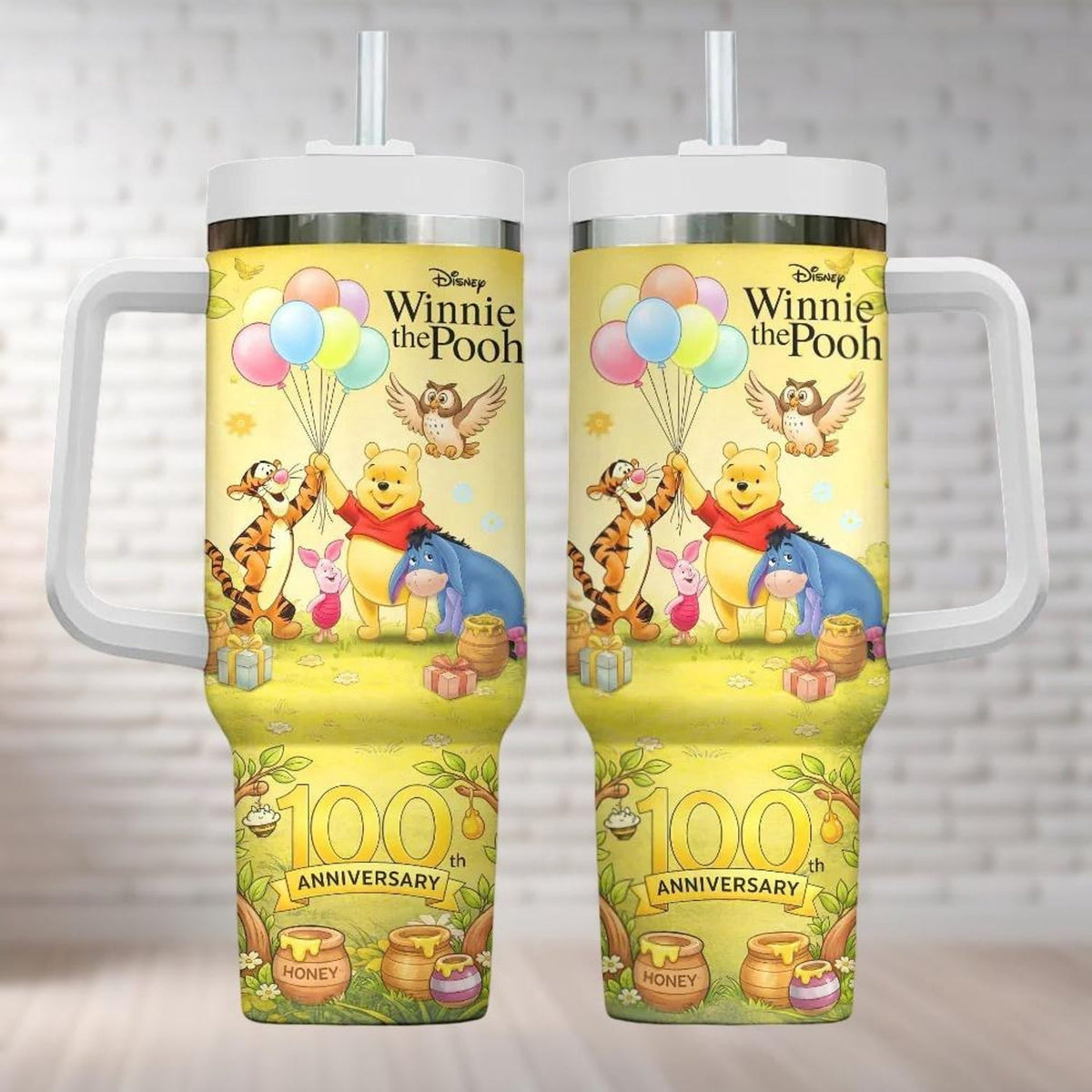 Lunabuddy™ Winnie The Pooh 100th Anniversary Tumbler 40oz, Disney 100 Years Friendship Water Tumbler, Disney Pooh Honey Lover Cup, Summer Gift