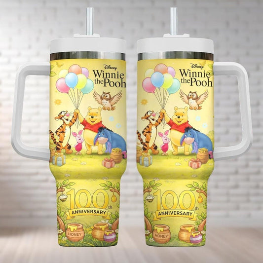Lunabuddy™ Winnie The Pooh 100th Anniversary Tumbler 40oz, Disney 100 Years Friendship Water Tumbler, Disney Pooh Honey Lover Cup, Summer Gift